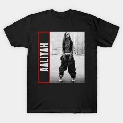 Black graphic t-shirt with monochrome urban style design, featuring bold text and casual streetwear appeal.