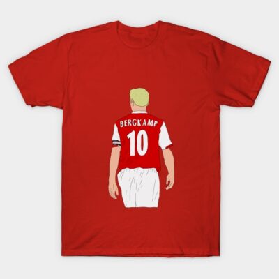 Red T-shirt with illustrated soccer player, white shorts, retro style, casual wear, cotton material.