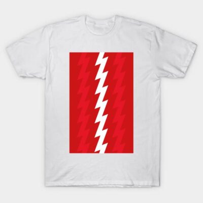 White t-shirt with bold red and white zigzag design, casual style, perfect for everyday wear, 100% cotton material.