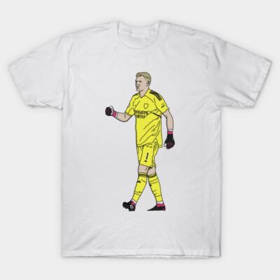White T-shirt featuring a graphic of a soccer player in a yellow uniform, ideal for sports fans, cotton material.