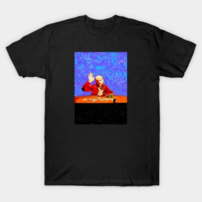 Black t-shirt with colorful abstract design, casual style, soft cotton, suitable for everyday wear.