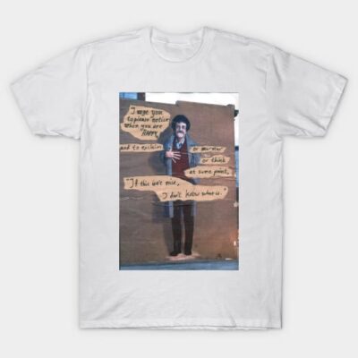 White cotton t-shirt featuring a colorful street art design with motivational text, casual wear, unisex style.
