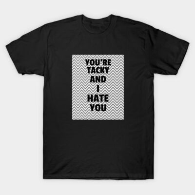 Black t-shirt with bold white text design, casual style, soft cotton material, ideal for everyday wear.