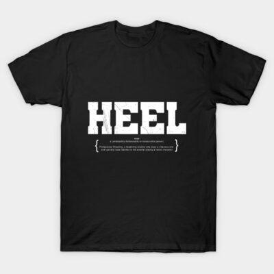 Black "HEEL" t-shirt with bold white text, casual style, perfect for everyday wear, made from soft cotton material.