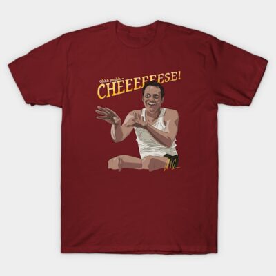 Maroon graphic t-shirt with humorous text and playful illustration, casual wear, cotton fabric.