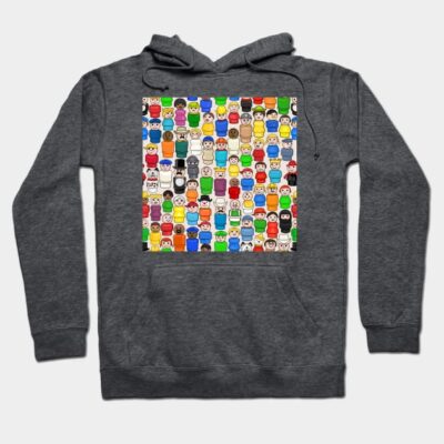 Charcoal hoodie with colorful cartoon print, cotton blend, casual style, perfect for everyday wear and comfort.