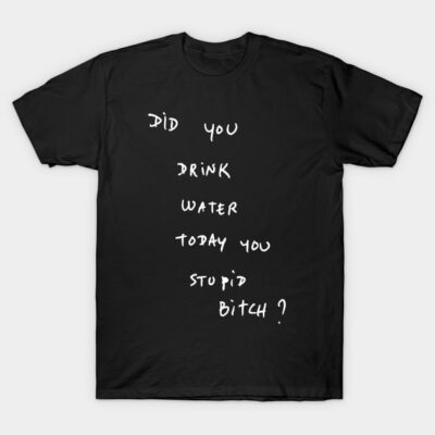 Black cotton t-shirt with playful white text design, casual style, perfect for everyday wear and gifting.