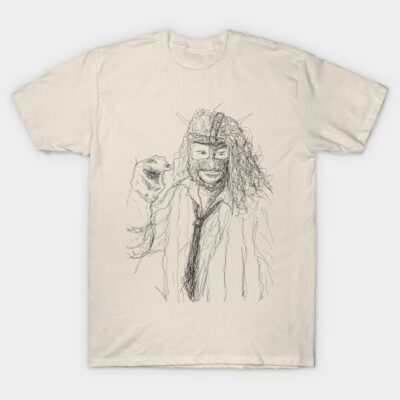 Cream T-shirt with abstract black line art design, casual style, cotton material, unisex fit for everyday wear.