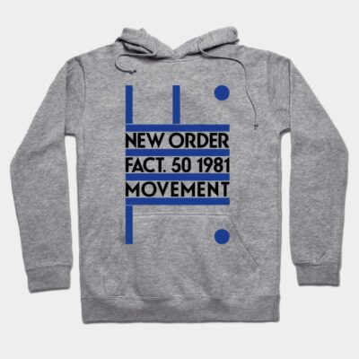 Gray hoodie with blue and black graphic text design, made of cotton, ideal for casual wear.