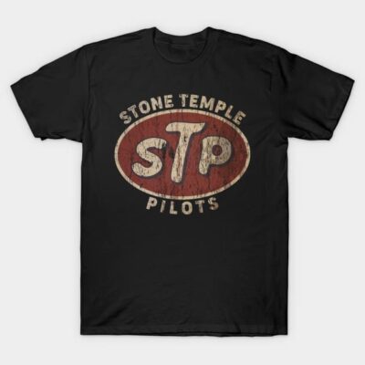 Black vintage-style T-shirt with Stone Temple Pilots logo, casual wear, 100% cotton.