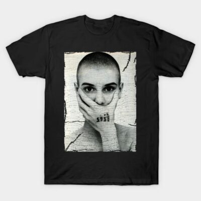 Black graphic t-shirt featuring vintage cracked design with bold portrait, perfect for casual wear or gifting.