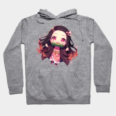 Gray hoodie with cute anime character design, featuring colorful detailing, perfect for casual wear and anime fans.