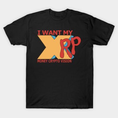 Black "I Want My XRP" t-shirt, bold graphic design, perfect for cryptocurrency enthusiasts, cotton material.