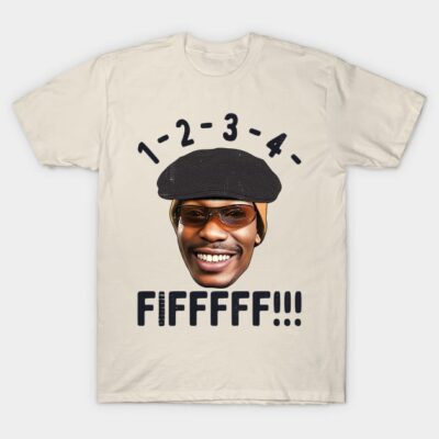 Beige graphic t-shirt featuring a printed face with black cap and text, casual style, cotton material.