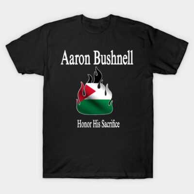 Black cotton T-shirt with a graphic design featuring a stylized flame and flag elements, ideal for casual wear.