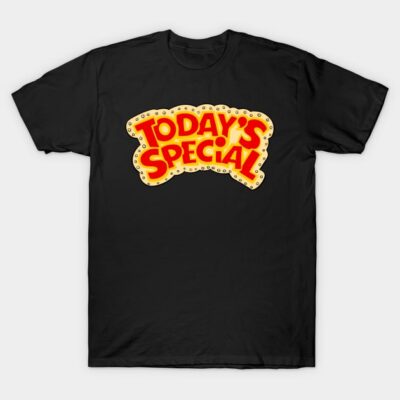 Black T-shirt with "Today's Special" graphic in red and yellow. Casual style, comfortable cotton material.