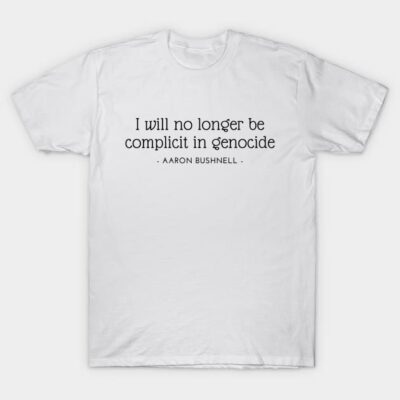 White cotton T-shirt with bold black text print, casual style, message-themed design, suitable for everyday wear.