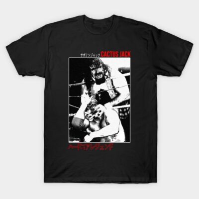 Black Cactus Jack graphic T-shirt featuring wrestling design, perfect for casual wear, cotton material.