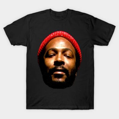 Black t-shirt with vibrant graphic print of a person in a red hat, casual wear, cotton material.