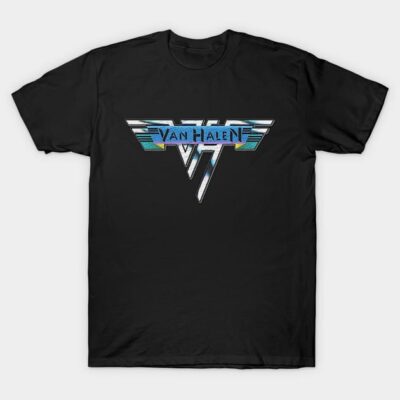 Black graphic tee with retro band logo, casual cotton t-shirt for music fans, unisex style.