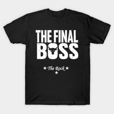 Black "The Final Boss" graphic t-shirt, cotton material, casual wear with bold white print design.