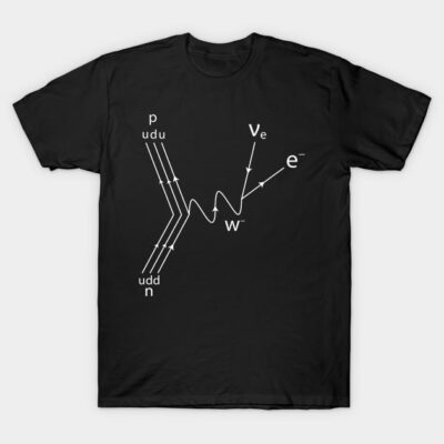 Black t-shirt featuring a white physics diagram design, ideal for science enthusiasts, cotton material, casual wear.