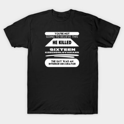 Black graphic t-shirt with bold white humorous text, casual wear, soft cotton material, unisex style.
