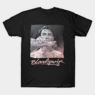 Black Bloodsport graphic t-shirt, vintage style, soft cotton material, casual wear for fans and collectors.