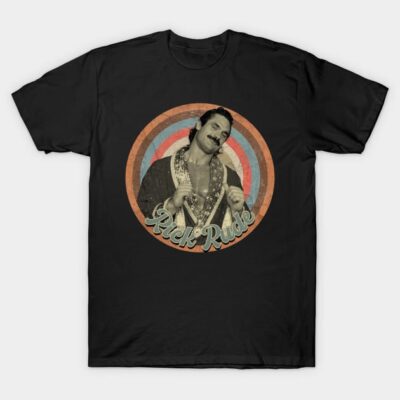 Black vintage-style t-shirt with retro graphic and text, ideal for casual wear. Soft cotton material for comfort.