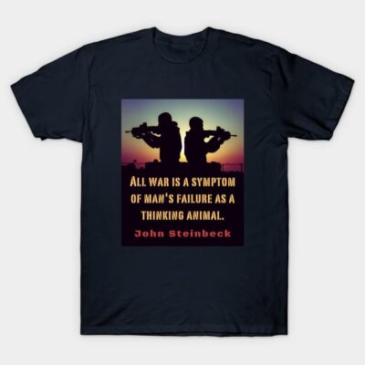 Black t-shirt with silhouette graphic and John Steinbeck quote, ideal for casual wear, soft cotton material.