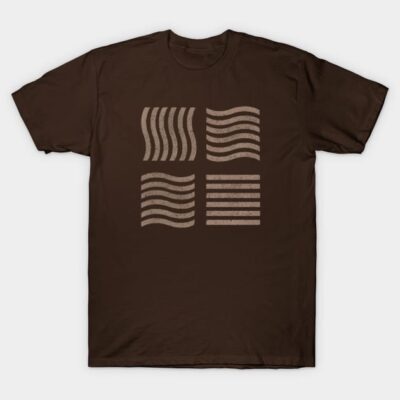 Brown cotton t-shirt with abstract wave design, casual style, perfect for everyday wear.