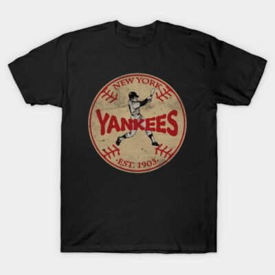 Black vintage-style t-shirt featuring retro baseball logo design, ideal for sports fans and casual wear.