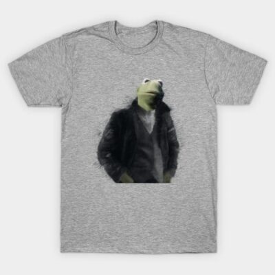 Gray graphic t-shirt with casual frog print, cotton blend, unisex design, perfect for everyday wear.