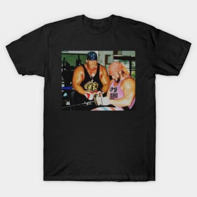 Black t-shirt featuring a vintage gym scene print, casual fit, soft cotton material, ideal for fitness enthusiasts.