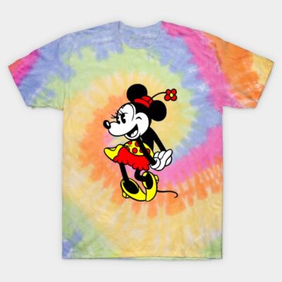 Tie-dye t-shirt with cartoon character design, colorful casual wear, 100% cotton, unisex style for fun fashion.