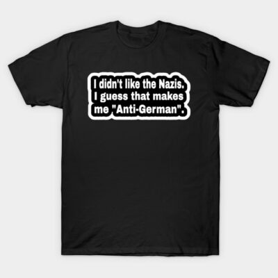 Black cotton t-shirt with bold white text design, casual style for everyday wear.