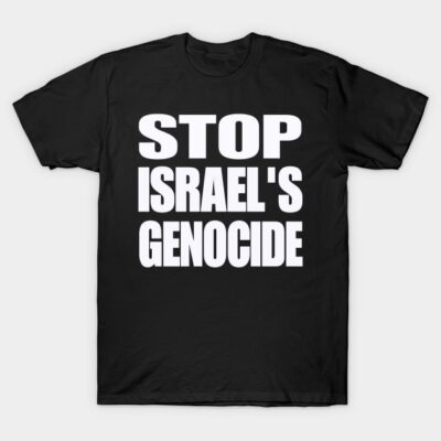 Black cotton T-shirt with bold white text, casual style, suitable for everyday wear.