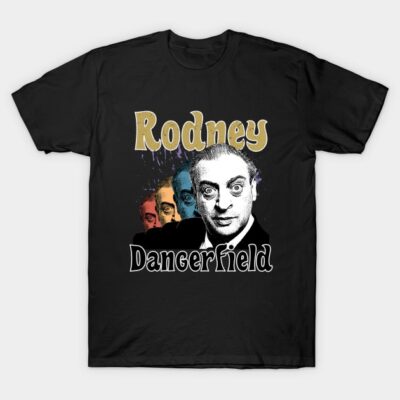 Black graphic t-shirt featuring colorful retro design and bold text, perfect for casual wear or gifts.