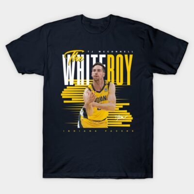 Navy blue graphic t-shirt featuring yellow and white sports design, ideal for casual wear and basketball fans.