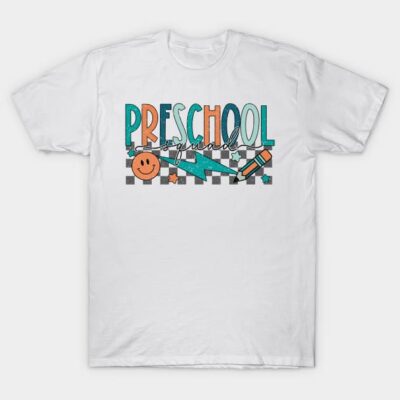 Preschool Squad Preschool Team Retro Groovy Back To School T-Shirt by hmillerart12
