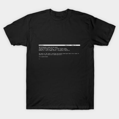 Black cotton T-shirt with text design, casual style, unisex, perfect for everyday wear.