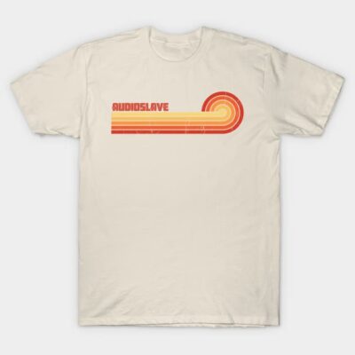 Cream retro graphic T-shirt with orange-red design, cotton material, casual wear, unisex style.