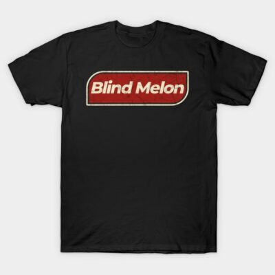 Black t-shirt with red and white "Blind Melon" logo, casual style, soft cotton fabric, ideal for everyday wear.