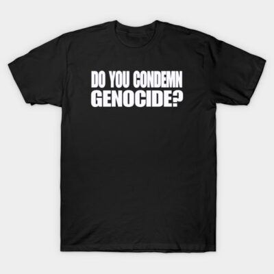 Black cotton t-shirt with bold white text, casual unisex style, ideal for everyday wear or statement fashion.