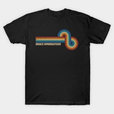 Black t-shirt with vintage rainbow graphic design, ideal for casual wear. High-quality cotton material for comfort.