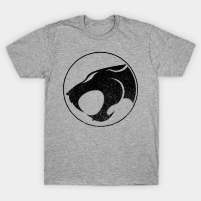 Gray cotton t-shirt with black panther emblem, casual style, ideal for everyday wear.