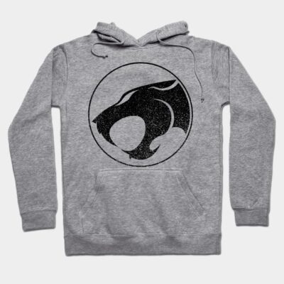 Gray cotton hoodie with black graphic logo, drawstring hood, and front pocket, ideal for casual wear.