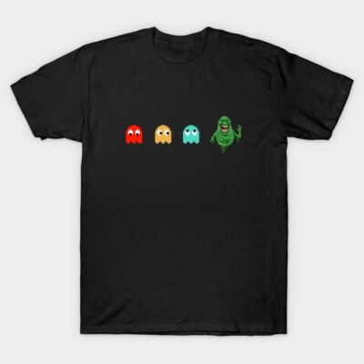 Black cotton t-shirt with retro ghost and slime design, casual style, ideal for everyday wear.