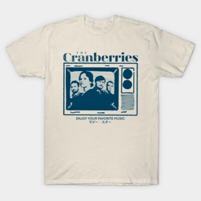 Cream graphic tee featuring retro TV design and band theme, perfect for music fans. Soft cotton material, unisex fit.