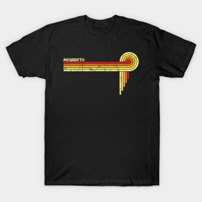 Black T-shirt with retro yellow and red graphic design, perfect for casual wear, made from soft cotton material.